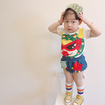 Tide Boy Black Ultra T 2022 Summer New Children Pure Cotton Short Sleeve T-Shirt Male Girl Cartoon Mid-Boy Blouse