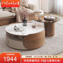 Nordic rock plate round tea table TV cabinet Composition modern minimalist glass tea table Living room Home Small family type tea table
