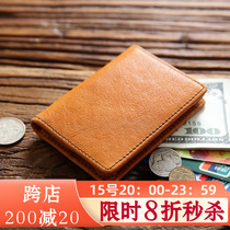 Plant Tanning Leather short bungalow for men Leisure Little Money Baotou Layer Bull Leather Name Sheet Clip Portable Genuine Leather Documents Bag