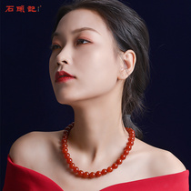 Stone red agate necklace female Chinese style sweater chain holiday gift to mother practical traditional Chinese style