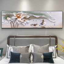 Bedroom decoration painting modern simple bedside atmospheric banner lotus Mandarin duck 3D three-dimensional relief New Chinese wall painting