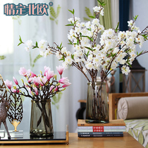 European style glass vase Transparent hydroponic flower arrangement Living room decoration Floor-to-ceiling large dining table dried flowers vintage creative ornaments