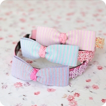 Girls hair card stripe fabric bow hair band South Korea imported childrens headdress hair ornaments Pink blue toothed comb