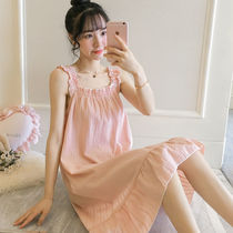 Summer cotton sling night dress female sense pajamas ladies princess style sweet thin home clothes cute sundress