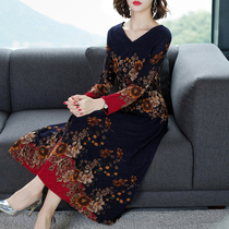  Spring and early autumn 2021 new large size womens high-end foreign style expensive lady mother long-sleeved dress 40 fifty years old