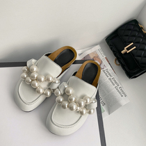 Slippers women wear 2021 new pearl baotou half slippers Ahigo with the same flat-bottomed fashion lazy sandals