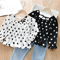 Korean Version Girl Shirt 2022 New Spring Autumn Clothing Children Lining Clothes Baby Bubble Sleeves Po Point Doll Blouse Wave
