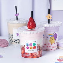 Coffee cup sub disposable with cover net red beep milk tea cup plastic outside with raw coconut and iron fat and fat packing cup