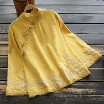 2020 new spring womens cotton embroidered Chinese coat National style long sleeve collar shirt Zen