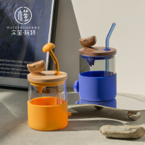 Wood Sheng Gameplay Original Straw Cup High Temperature Resistant Glass Water Glass High Face Value Milk Coffee With Cover Breakfast Mark Cup