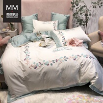 Small American flower field garden 60 gung satin long suede cotton embroidery with four sets of high-end embroidered pure cotton bed supplies