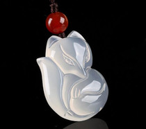 Natural white jade medullary fox pendant agate jade Peach Blossom Nine-Tailed Fox Pendant Necklace Limited-time 1 RMBone Auction