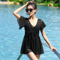 Phantom black swimsuit womens 2019 new belly cover thin sexy large size fat mm one-piece skirt flat angle conservative swimsuit