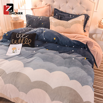 Four-piece winter shorthair coral velvet sheets thickened milk velvet flannel duvet cover double-sided velvet bedding