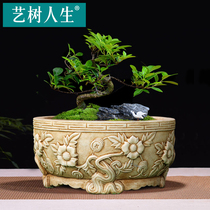 Stone carving Antique small royal basin Marble small flower pot Fish tank Flower and fish garden villa Chinese living room ornaments