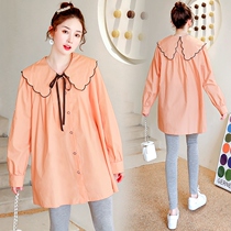 Pregnant Woman Autumn Dress Shirt Dress 2021 Fall Medium Long Style New Fashion Style Suit Casual One-piece Dress Long Sleeve Blouse