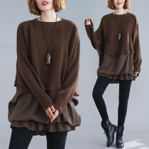 Pullover sweater womens loose sweater autumn and winter large size long casual belly waist bat sleeve shirt