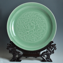 Dragon Springs Green porcelain peony hanging disc pendulum piece ceramic handicraft wall decorative disc Living room Xuanguan Home Qiao relocating Gift