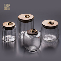 Glass tea jar Japanese hammer pattern transparent household kung fu tea set small jar sealed moisture-proof storage tank storage tank