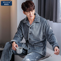 Pajamas mens winter coral velvet autumn and winter thickened plus velvet plus size mens warm flannel home clothes youth