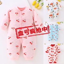 Baby warm jumpsuit autumn and winter cotton thickened newborn clothes baby ha clothes climbing clothes 0-12 months