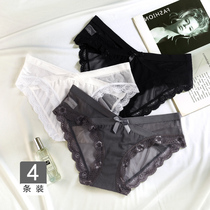 Pure cotton crotch Sexy low waist flavored lady Ultra Slim no-dent triangular trouser head mesh yarn Breathable Lace trendy underpants