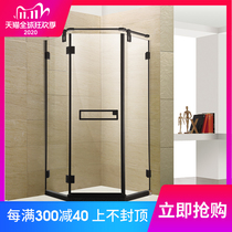 Custom shower room partition diamond-shaped stainless steel wet and dry separation black sliding door type flat door household bathroom