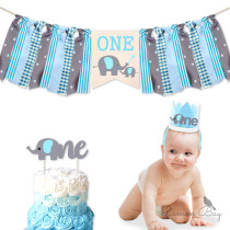 Boy blue elephant theme birthday flag set party decoration banner factory