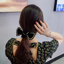 Net red womens simple bow hairclip edge clip top clip Korean bow hair rope tie leather case high stretch hair accessories
