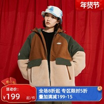 RBNT Old School original pattern stitching color Lamb hair hooded jacket coat couple National tide cotton coat