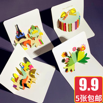 Creative cartoon three-dimensional birthday blessing greeting card Handmade message Thank you Exquisite childrens gift message small card