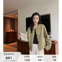 MSBEAST imported sheep leather leather leather clothing jacket woman short spring solid wearing loose round collar leather jacket