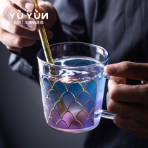 Yuyun belt glass high value mug cup drinking water Cup household ins Wind Milk Cup breakfast cup coffee cup