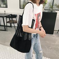 Korean ins simple casual shoulder bag Female student hand woven bag Beach swimming bag large capacity shopping bag