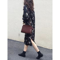 2021 early spring new French tea break first love little man floral pop gentle wind small black dress dress