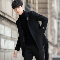 Mens casual autumn and winter wool woolen coat short Korean version of the trend thick Nizi long coat trench coat men