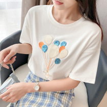 2021 summer new Korean white loose short-sleeved T-shirt womens ins tide net red sequined half-sleeved t-shirt top
