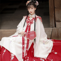 Original Ming Hanfu female cloud shoulder red kimono super Fairy standing collar gown three-piece set of ancient clothes full set of spring and autumn