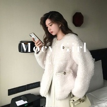 sandro asw thickened lamb coat 2021 Winter new Korean version of loose leather wool one cashmere coat