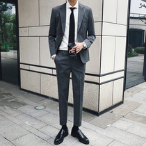 Mens suit suit suit slim Korean solid color casual small suit British style trend handsome suit two-piece men