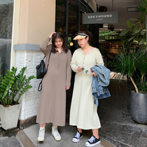 ALIN custom large size knitted dress women's 200kg plus fat mm long hooded loose knit skirt