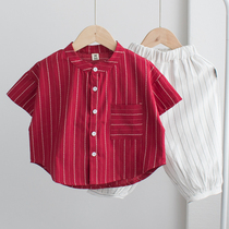 Flame Rim Red Boys Short Sleeve Shirt 2021 Summer Children Cotton Shirt Baby Joker Top Korean Tide