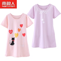 South Pole Scout children Girls girls sleeping skirts Short sleeves pure cotton pyjamas CUHK Scout dress Home Dress Home Skirt Summer Dress Thin