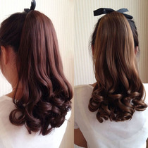 Simulation wig pear flower ponytail fake ponytail wig short curly hair lady strap big wave wig