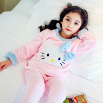 Girls Coral Velvet Pajamas Spring and Autumn Children Flannel Big Boy Little Girl Home Clothes Baby Winter Thick Princess