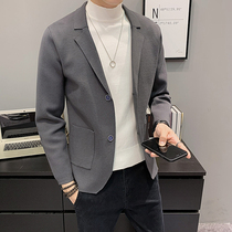 Spring autumn new mens suit collar jacket knit cardio-hoodie male sweater trendy casual business sashimi jacket jacket