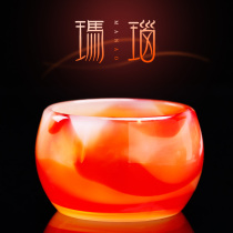 Three times glazed tea cup inlaid with silver jade porcelain master Cup Cup agate jade single cup tea cup kung fu tea set