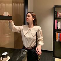 Korean version of the wild top tide design sense niche 2021 autumn shirt doll collar age-reducing long-sleeved lace shirt women