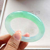 Natural round bar jade bracelet Qingshui Laokeng A goods ice water moist floating green flower jade bracelet jade bracelet womens models