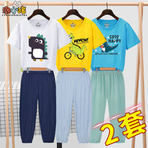 Boy Anti-mosquito Pants Short Sleeve Suit CUHK Boy Pure Cotton Slim Fit Children Summer Clothes Boy Summer Dinosaur Clothes